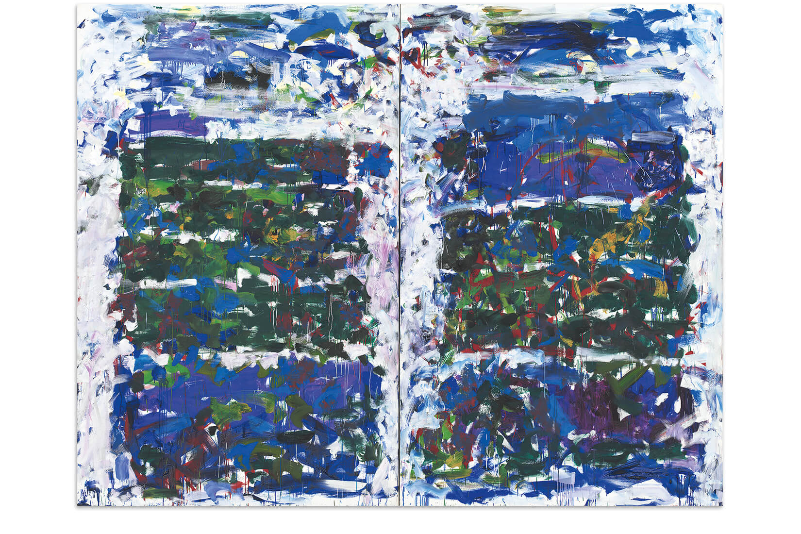 A diptych painting entitled "Champs", from 1990 by artist Joan Mitchell