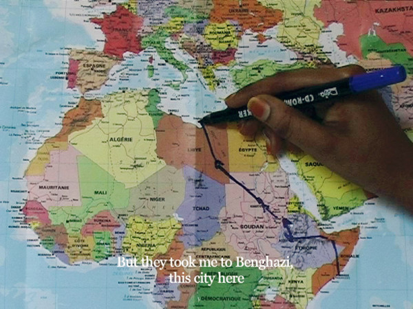 Still from The Mapping Journey Project by artist Bouchra Khalili