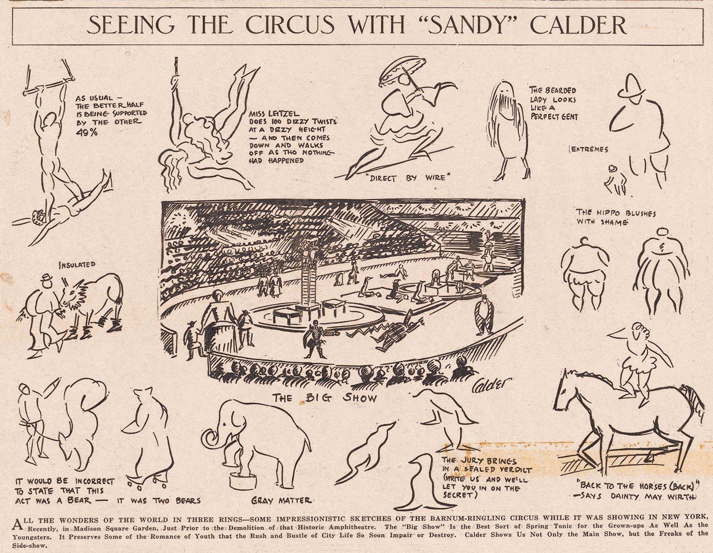 Alexander Calder (1898-1976) Seeing the Circus with “Sandy” Calder, May 23, 1925. National Police Gazette. Calder Foundation, New York . © 2017 Calder Foundation, NewYork / Artists Rights Society (ARS), N.Y.