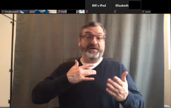 A screenshot of Brian from Hands UP Productions signing for a digital Mindfulness session via Zoom