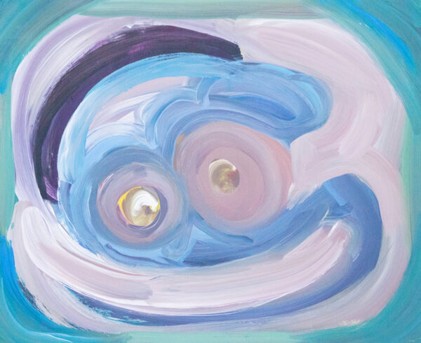 A blue, pink, and white abstract painting