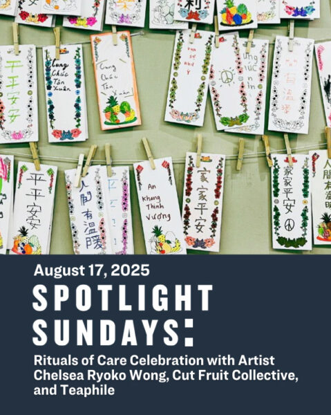 An advertisement featuring a photo with handwritten text on sheets of paper