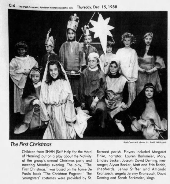 A newspaper clipping featuring children dressed up to perform a nativity play